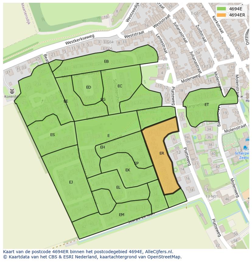 Afbeelding van het postcodegebied 4694 ER op de kaart.