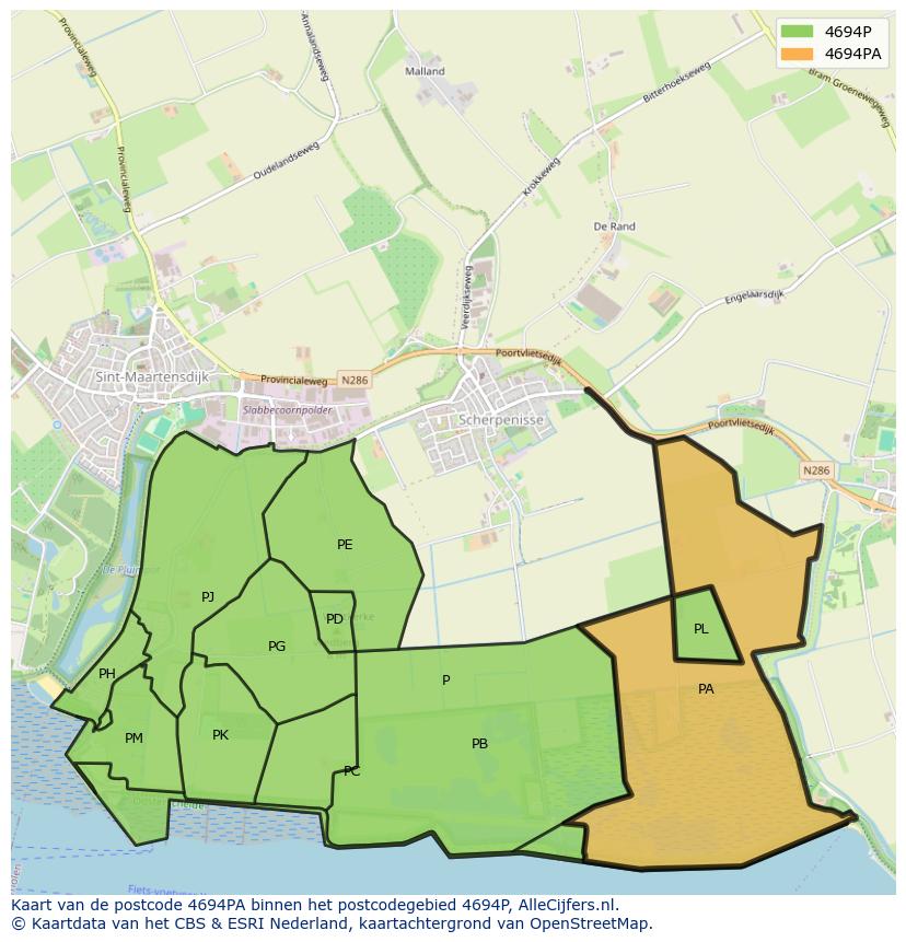 Afbeelding van het postcodegebied 4694 PA op de kaart.