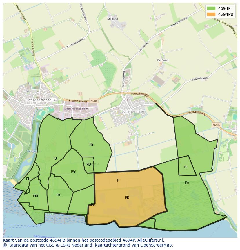 Afbeelding van het postcodegebied 4694 PB op de kaart.