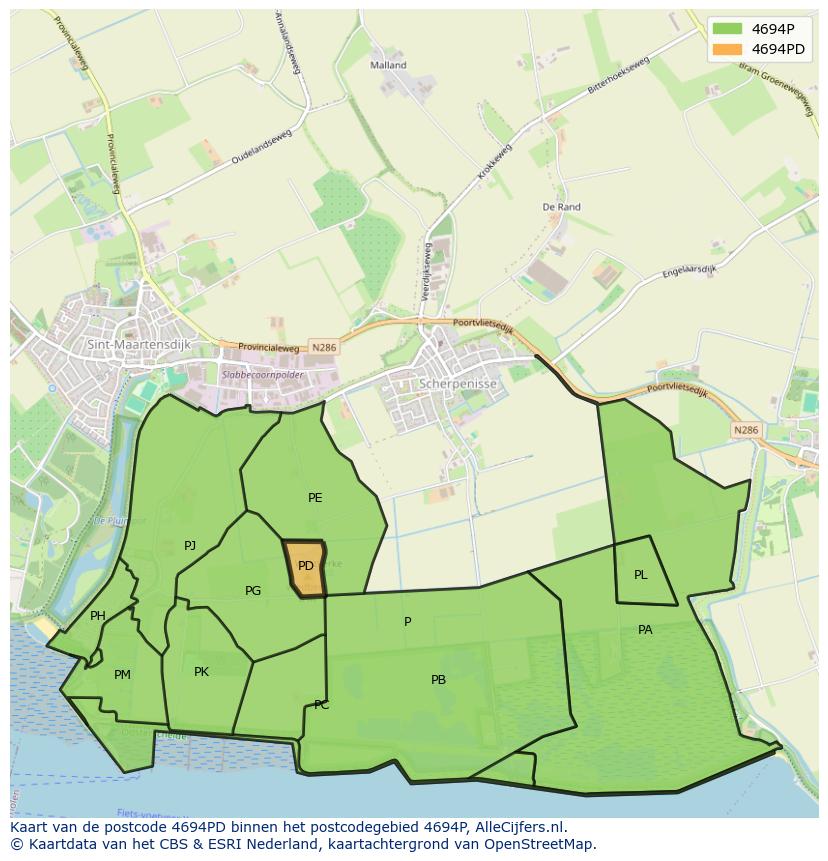 Afbeelding van het postcodegebied 4694 PD op de kaart.