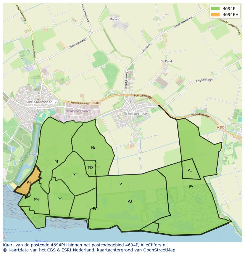Afbeelding van het postcodegebied 4694 PH op de kaart.