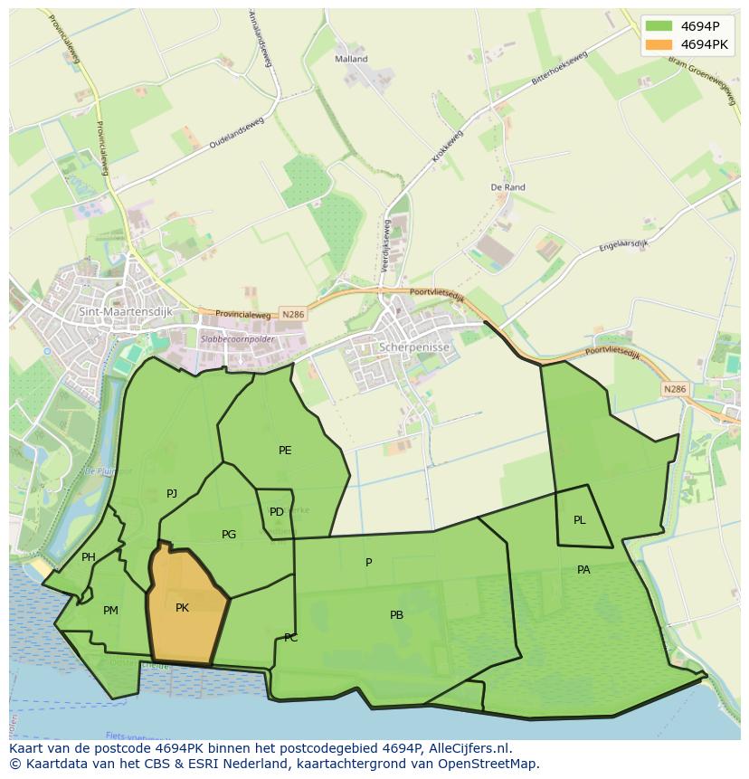 Afbeelding van het postcodegebied 4694 PK op de kaart.