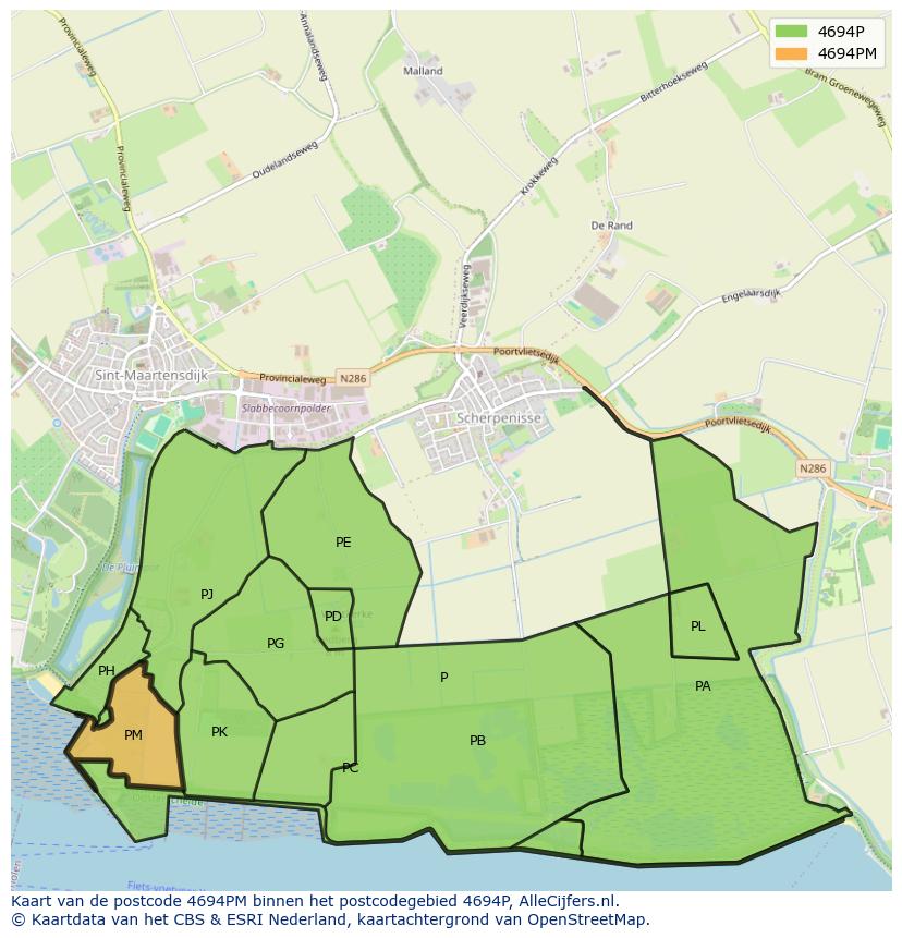 Afbeelding van het postcodegebied 4694 PM op de kaart.