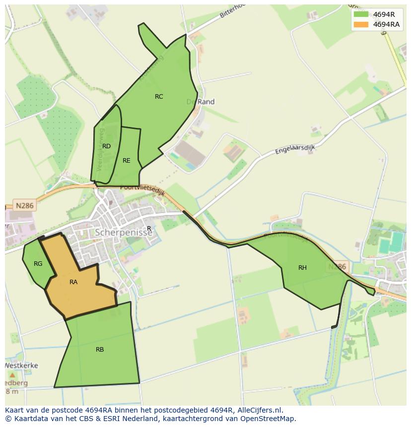 Afbeelding van het postcodegebied 4694 RA op de kaart.