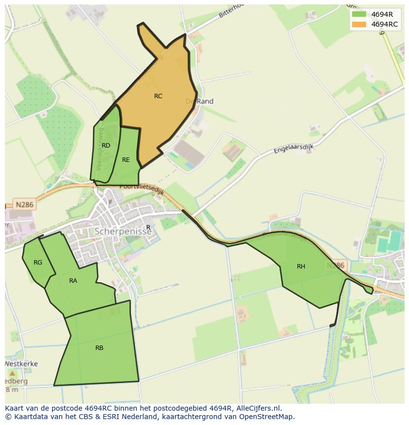 Afbeelding van het postcodegebied 4694 RC op de kaart.
