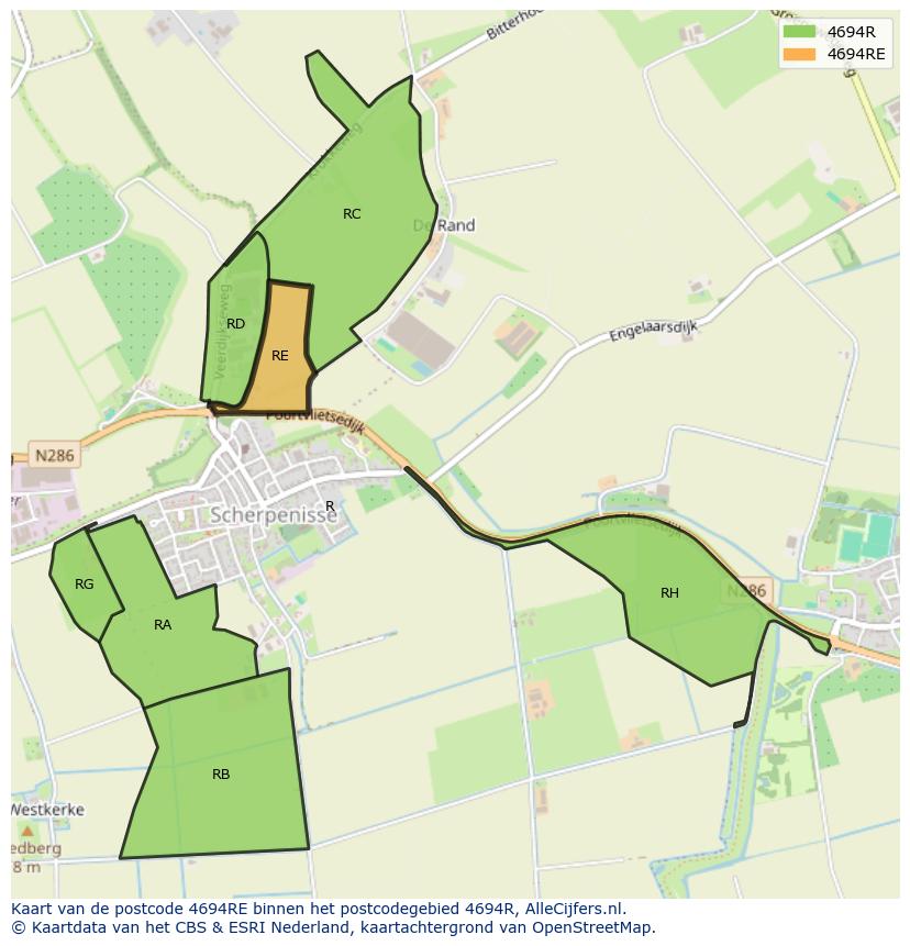 Afbeelding van het postcodegebied 4694 RE op de kaart.