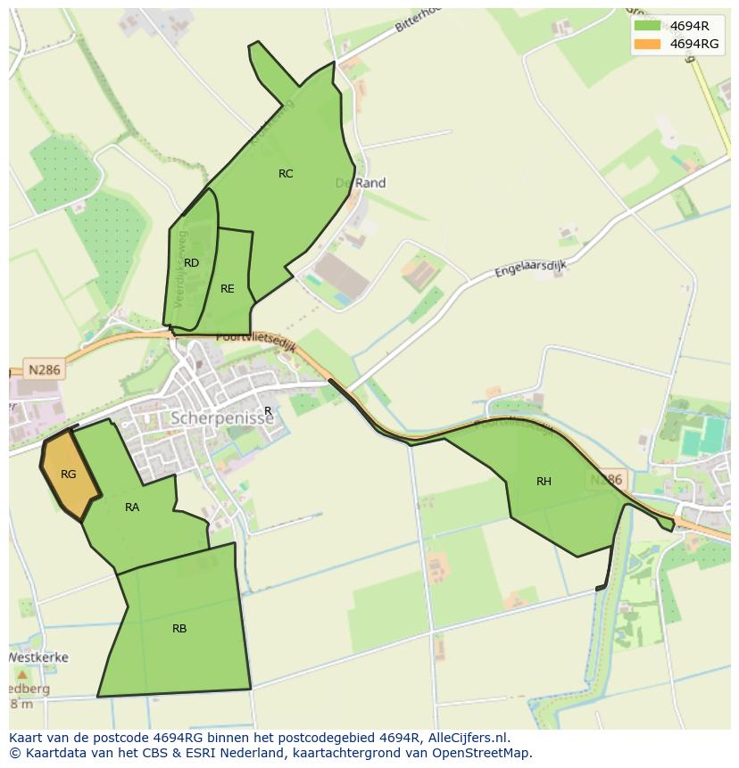 Afbeelding van het postcodegebied 4694 RG op de kaart.