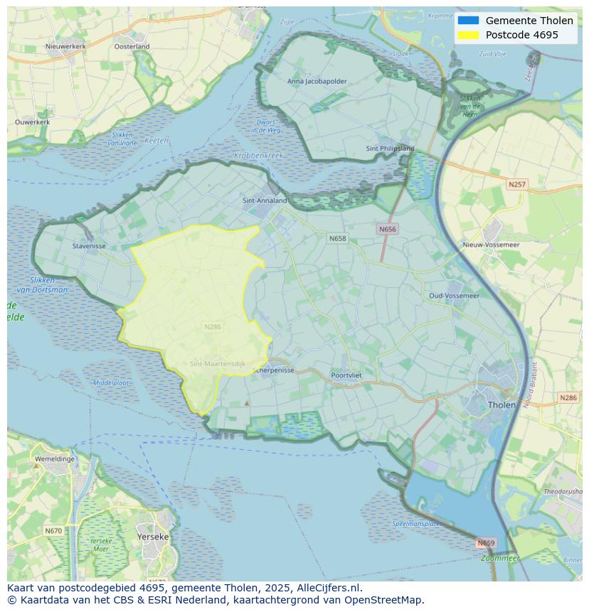 Afbeelding van het postcodegebied 4695 op de kaart.