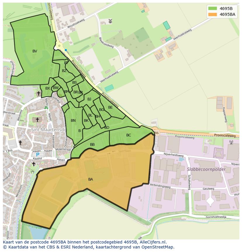 Afbeelding van het postcodegebied 4695 BA op de kaart.