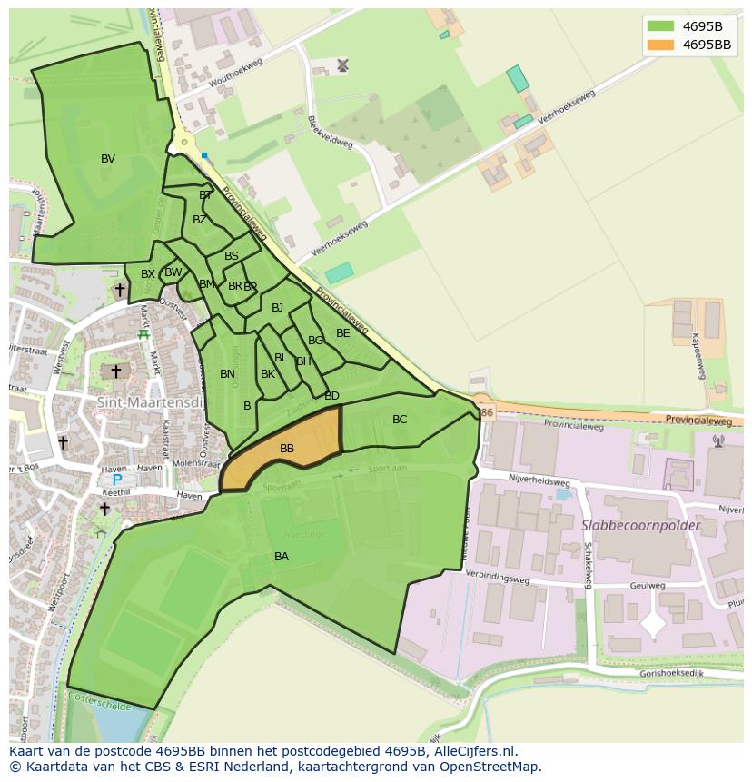 Afbeelding van het postcodegebied 4695 BB op de kaart.