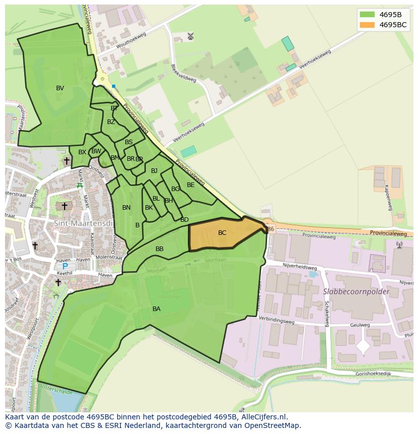 Afbeelding van het postcodegebied 4695 BC op de kaart.