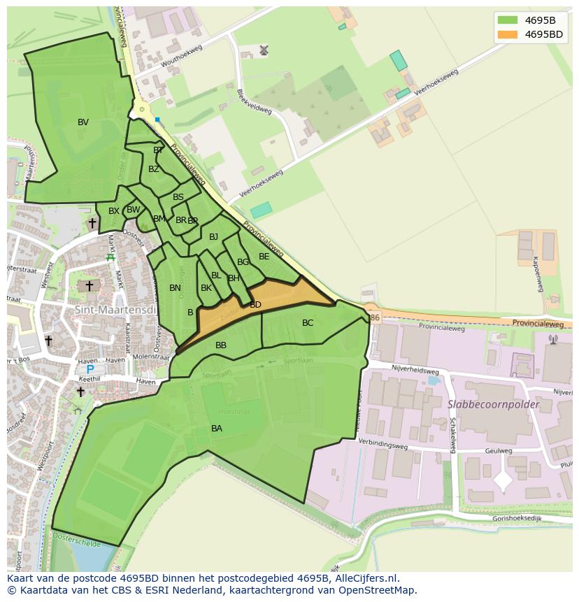 Afbeelding van het postcodegebied 4695 BD op de kaart.