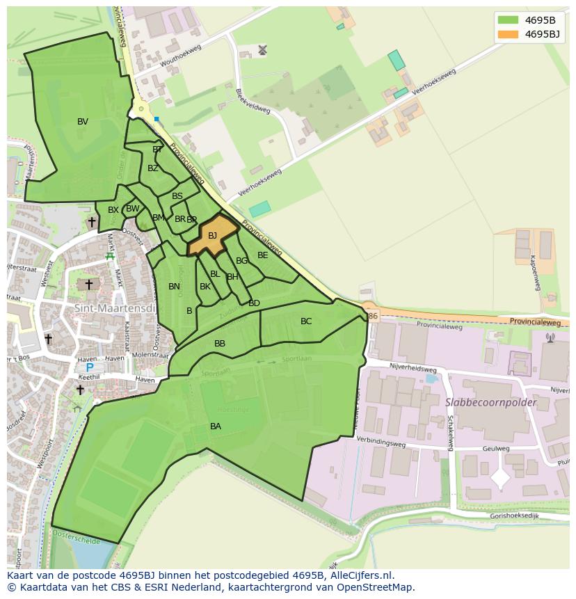 Afbeelding van het postcodegebied 4695 BJ op de kaart.