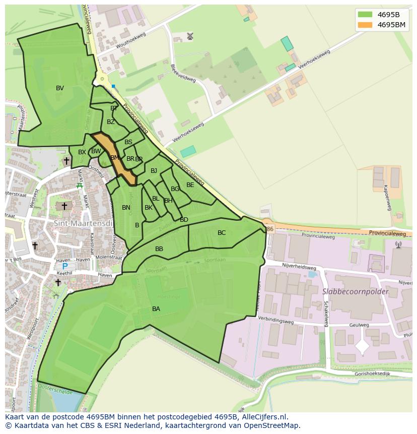 Afbeelding van het postcodegebied 4695 BM op de kaart.