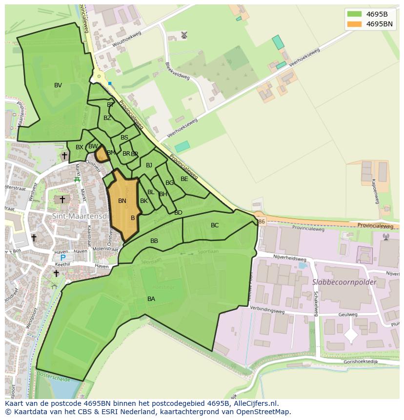 Afbeelding van het postcodegebied 4695 BN op de kaart.