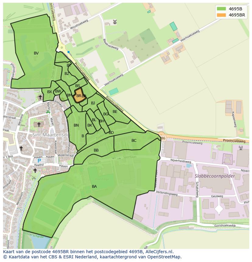 Afbeelding van het postcodegebied 4695 BR op de kaart.