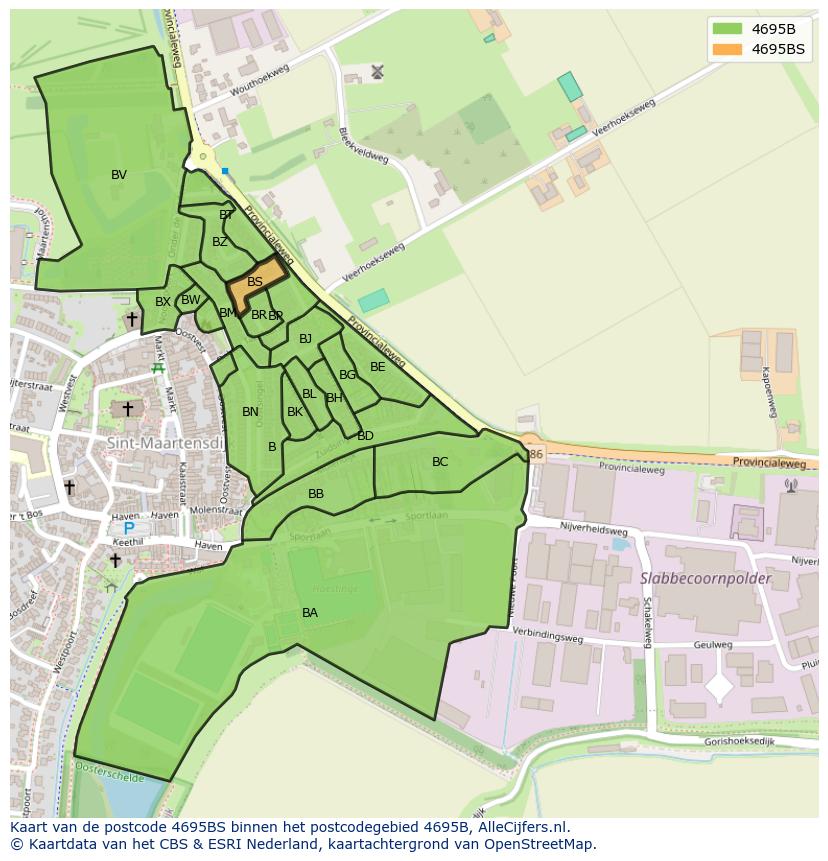 Afbeelding van het postcodegebied 4695 BS op de kaart.