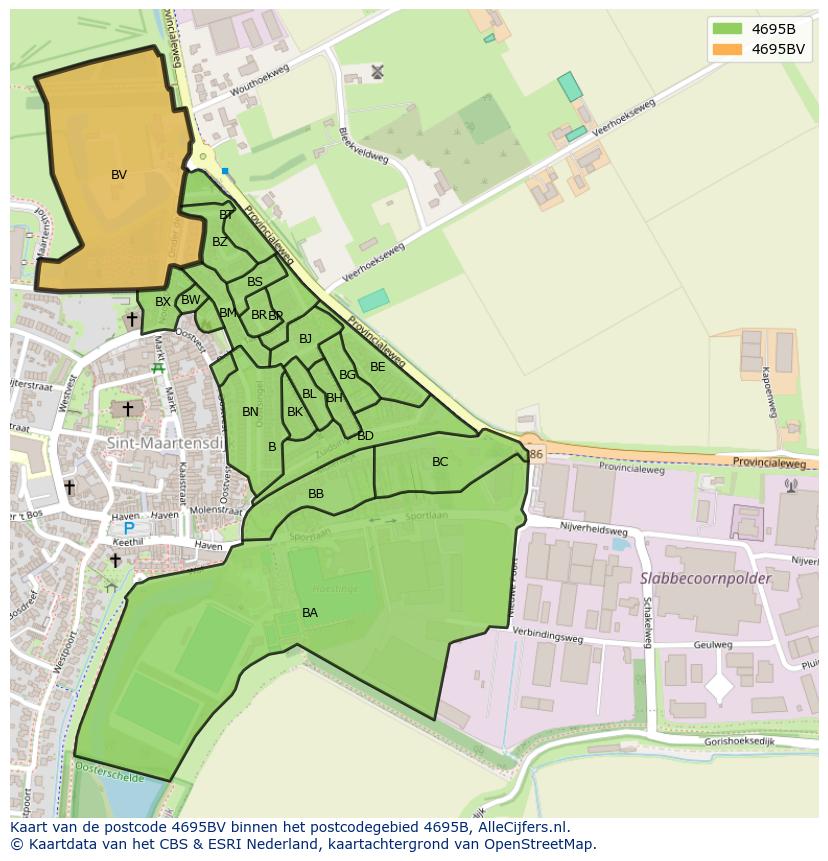 Afbeelding van het postcodegebied 4695 BV op de kaart.