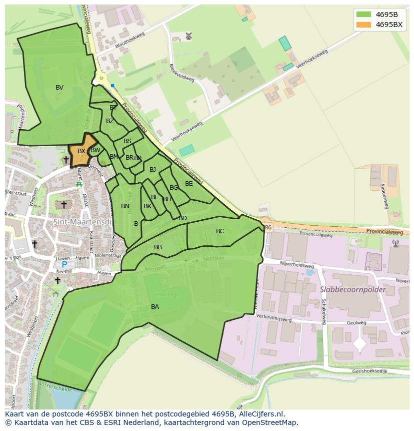 Afbeelding van het postcodegebied 4695 BX op de kaart.