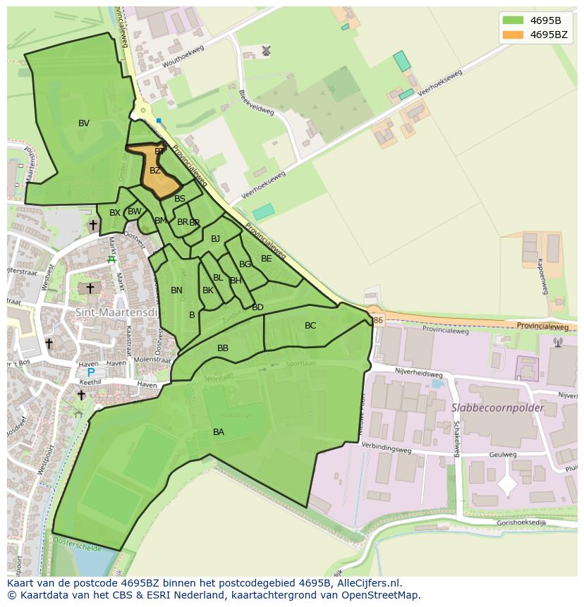Afbeelding van het postcodegebied 4695 BZ op de kaart.