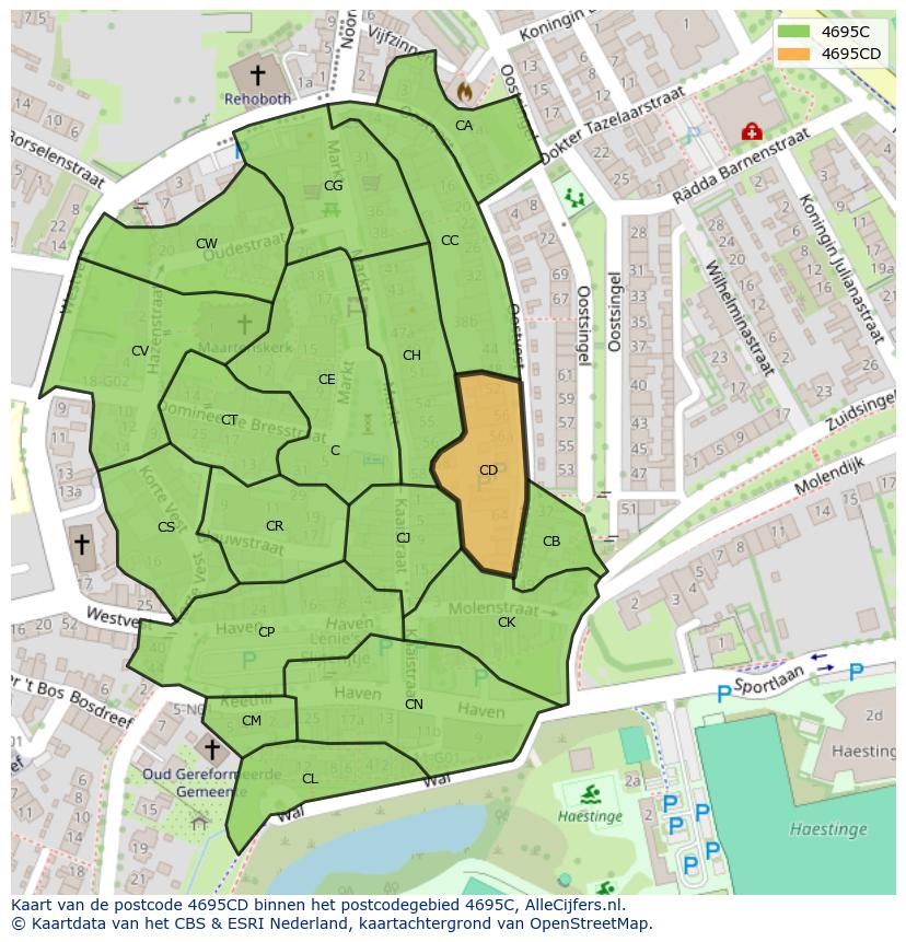 Afbeelding van het postcodegebied 4695 CD op de kaart.