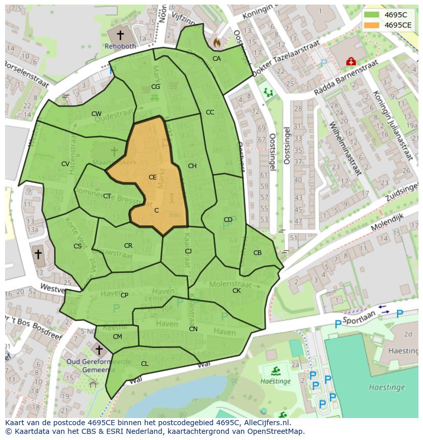 Afbeelding van het postcodegebied 4695 CE op de kaart.