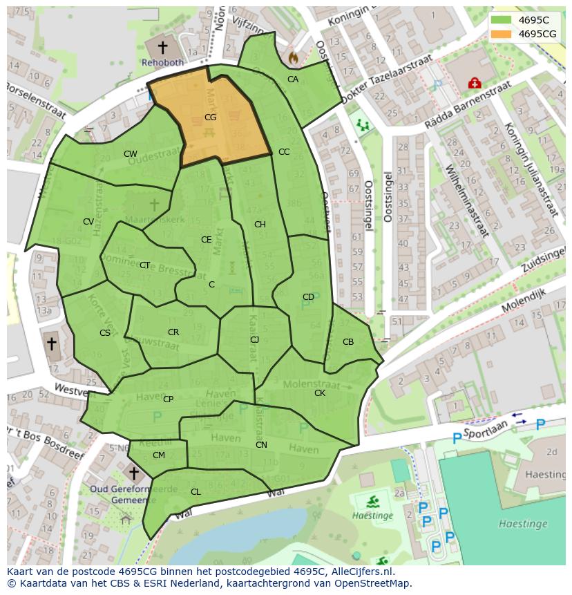 Afbeelding van het postcodegebied 4695 CG op de kaart.
