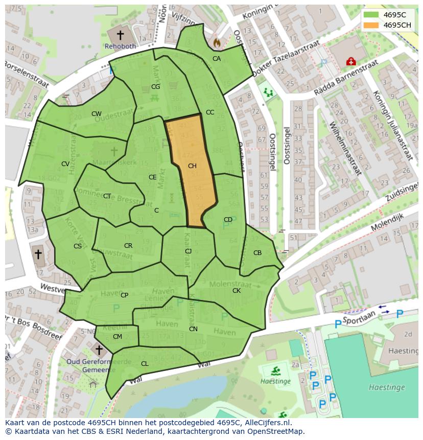 Afbeelding van het postcodegebied 4695 CH op de kaart.