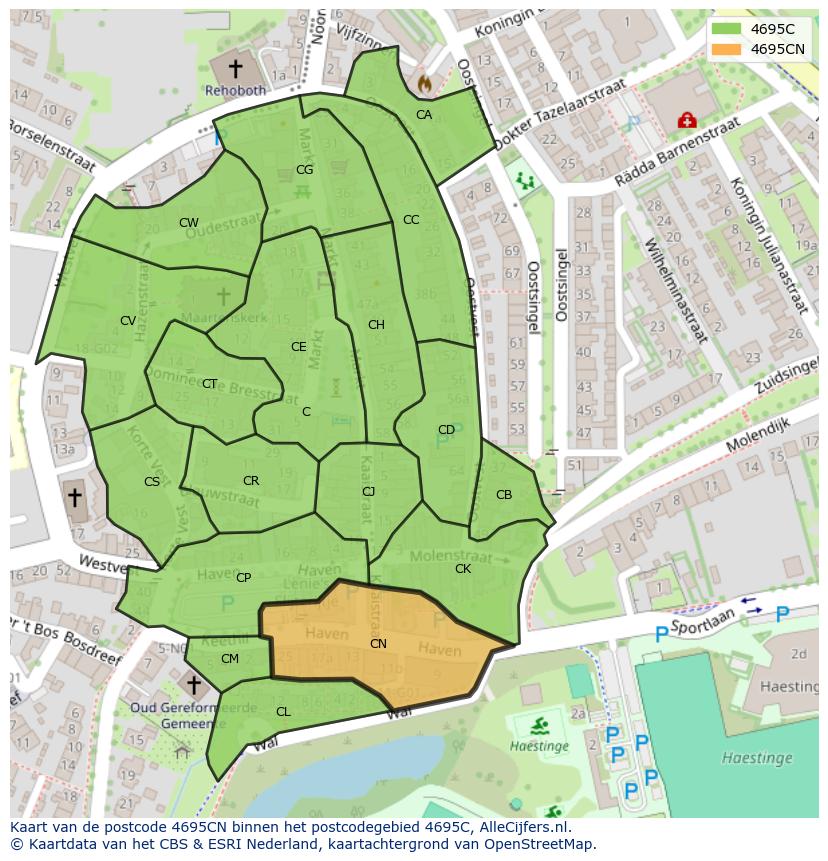 Afbeelding van het postcodegebied 4695 CN op de kaart.