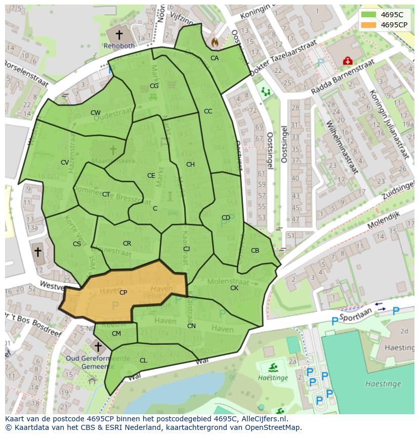 Afbeelding van het postcodegebied 4695 CP op de kaart.