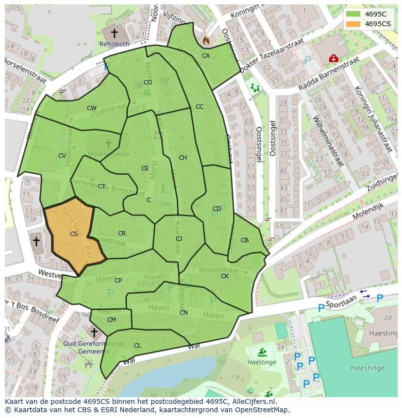Afbeelding van het postcodegebied 4695 CS op de kaart.