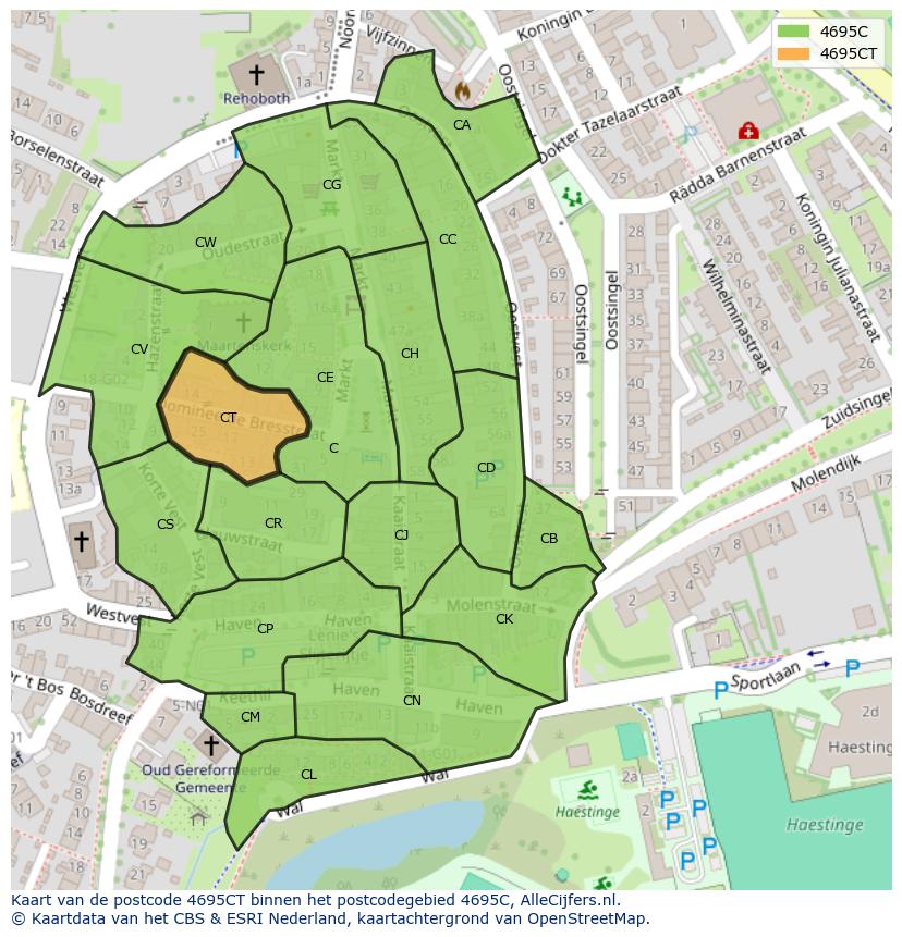 Afbeelding van het postcodegebied 4695 CT op de kaart.