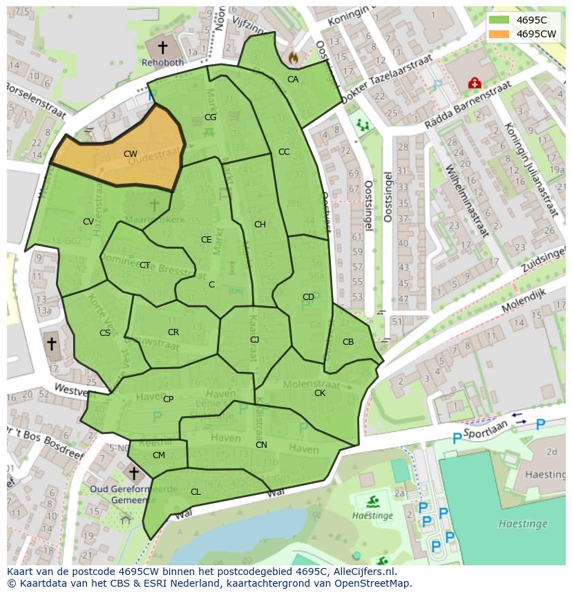 Afbeelding van het postcodegebied 4695 CW op de kaart.