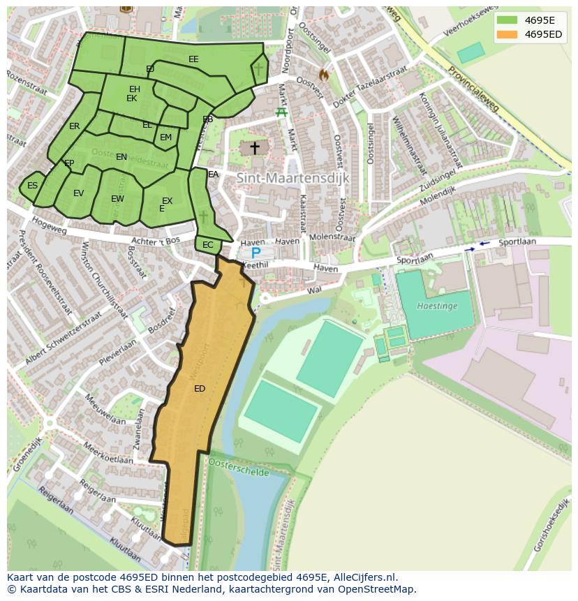 Afbeelding van het postcodegebied 4695 ED op de kaart.