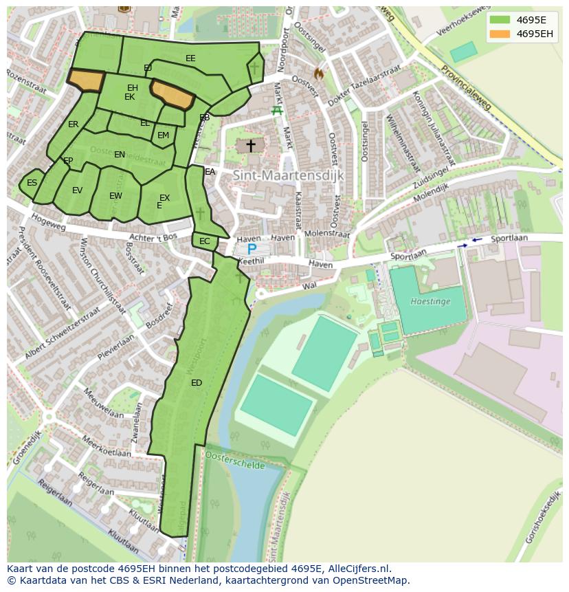 Afbeelding van het postcodegebied 4695 EH op de kaart.