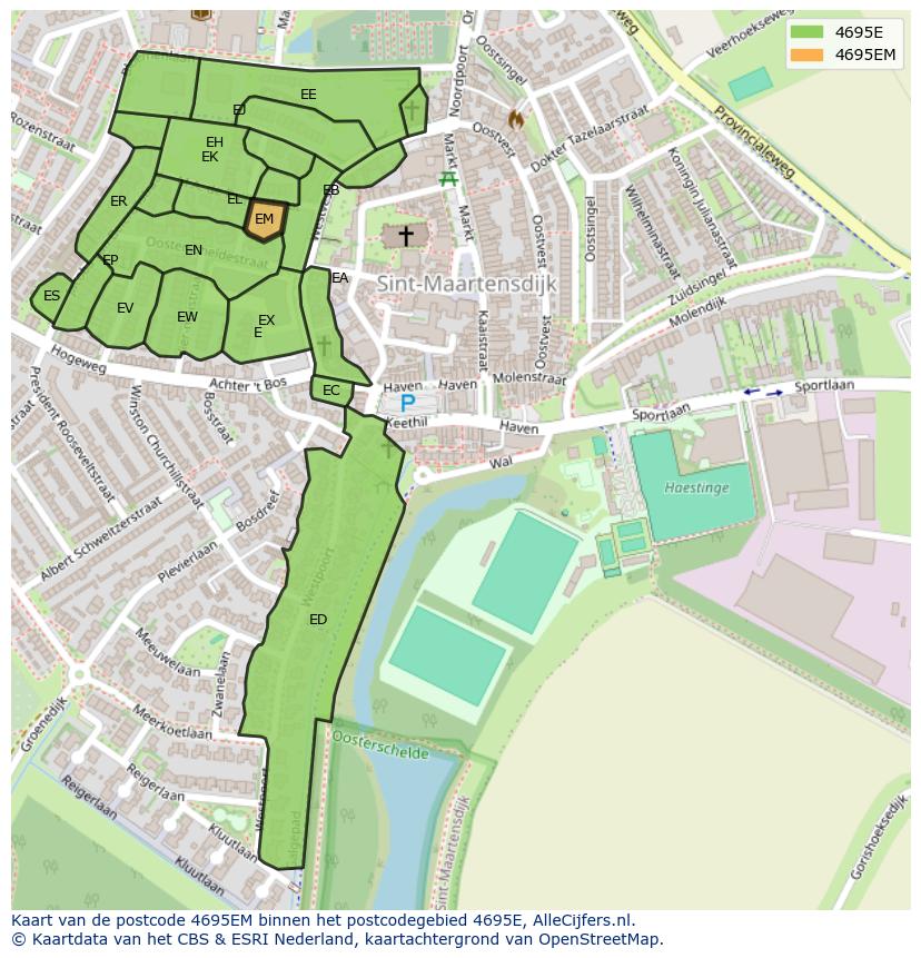 Afbeelding van het postcodegebied 4695 EM op de kaart.