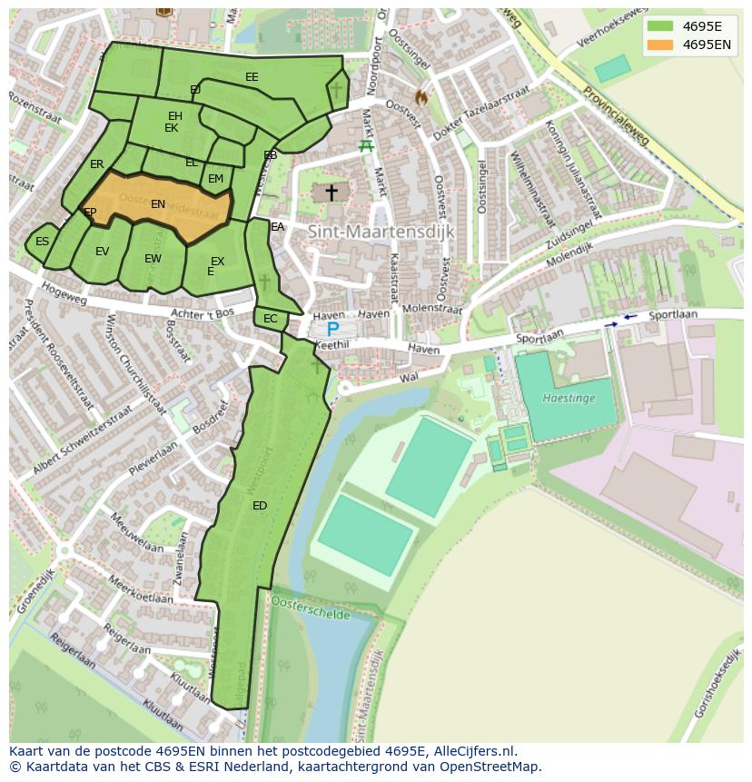 Afbeelding van het postcodegebied 4695 EN op de kaart.