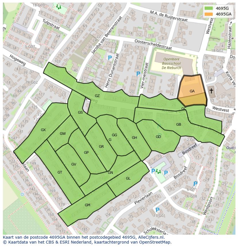 Afbeelding van het postcodegebied 4695 GA op de kaart.