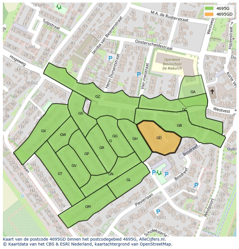 Afbeelding van het postcodegebied 4695 GD op de kaart.