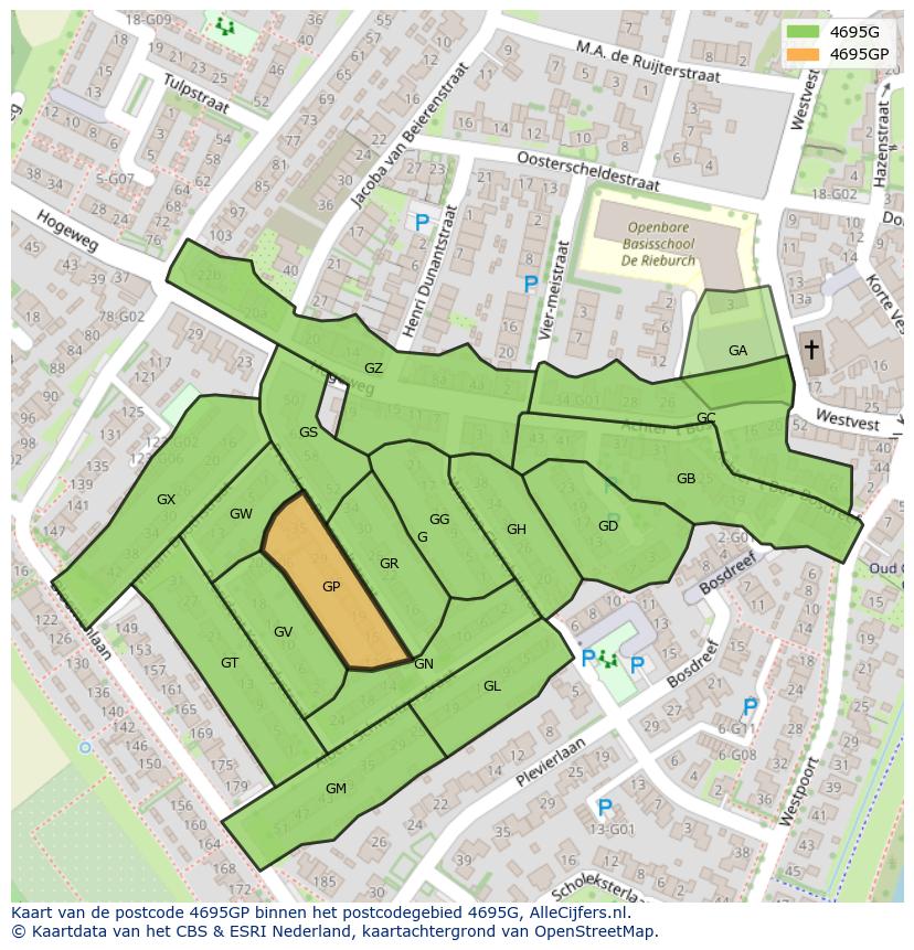 Afbeelding van het postcodegebied 4695 GP op de kaart.