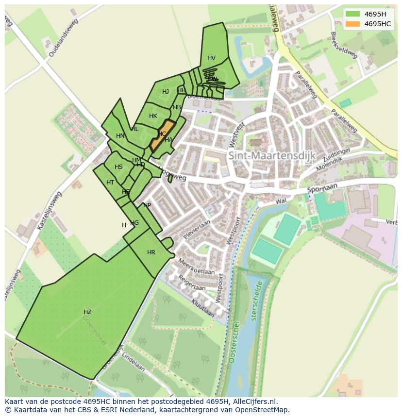 Afbeelding van het postcodegebied 4695 HC op de kaart.