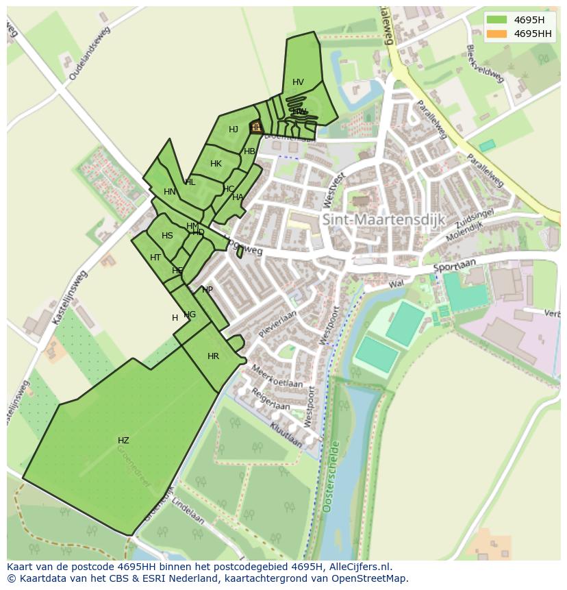 Afbeelding van het postcodegebied 4695 HH op de kaart.