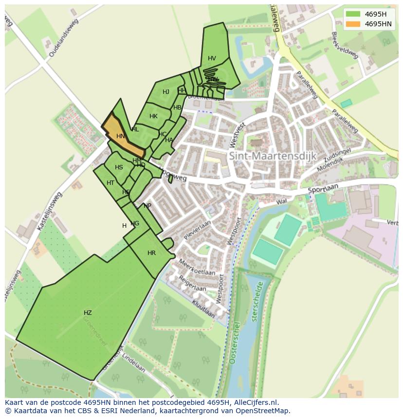 Afbeelding van het postcodegebied 4695 HN op de kaart.