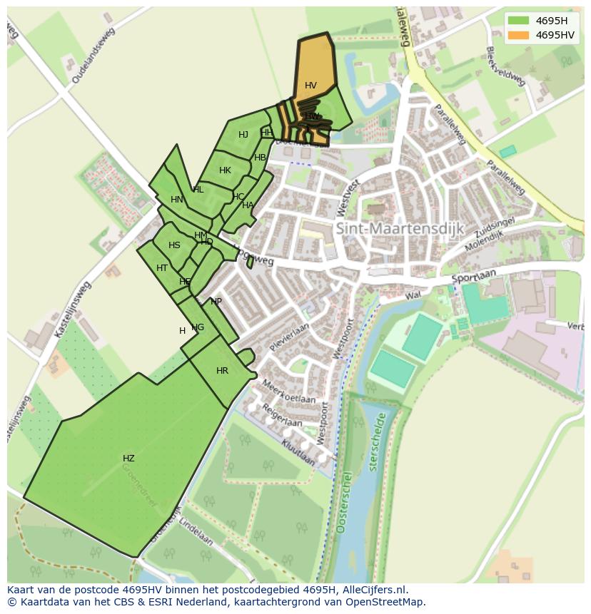 Afbeelding van het postcodegebied 4695 HV op de kaart.