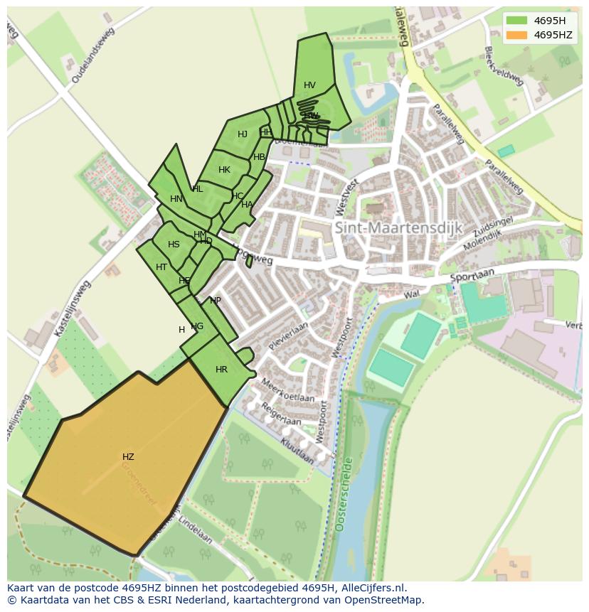 Afbeelding van het postcodegebied 4695 HZ op de kaart.