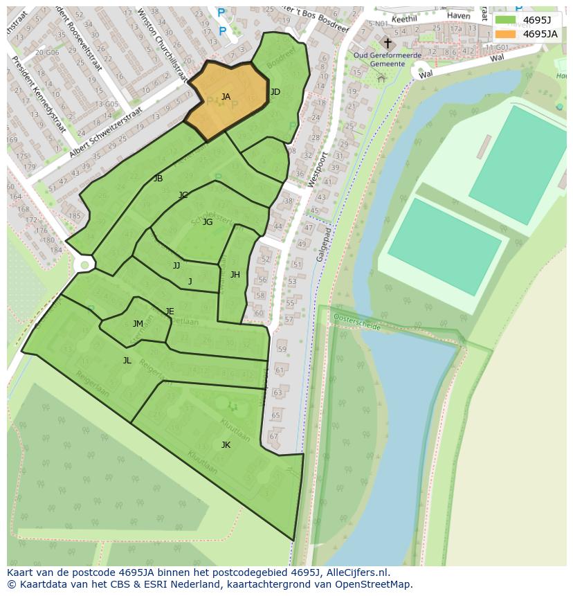 Afbeelding van het postcodegebied 4695 JA op de kaart.