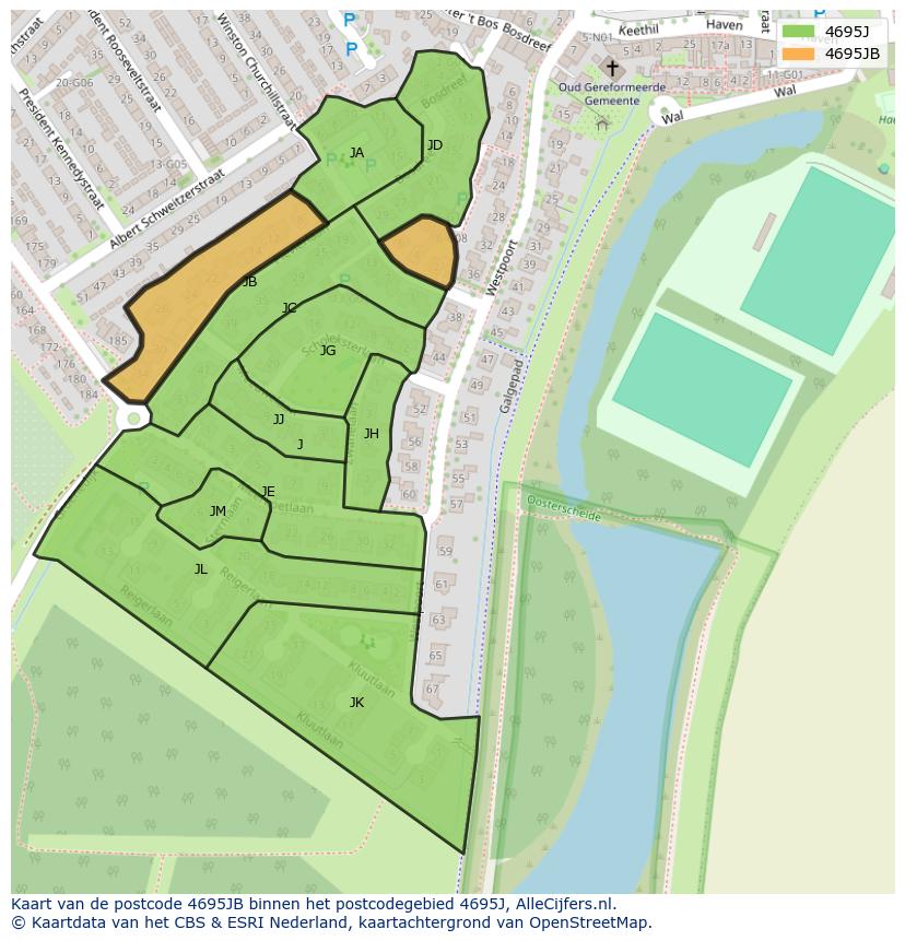 Afbeelding van het postcodegebied 4695 JB op de kaart.