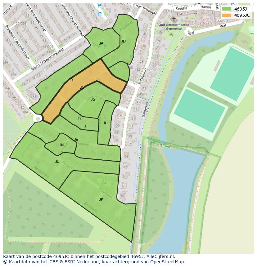 Afbeelding van het postcodegebied 4695 JC op de kaart.