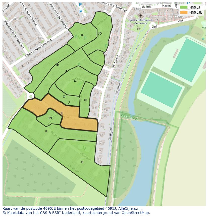 Afbeelding van het postcodegebied 4695 JE op de kaart.