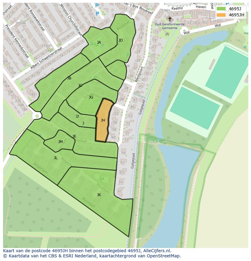 Afbeelding van het postcodegebied 4695 JH op de kaart.